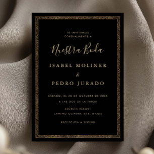 Invitation Ornement Vintage Noir & Or Nuestra Boda Mariage
