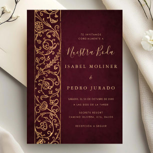 Invitation Ornemental Floral Or Bourguignon Doré Nuestra Boda