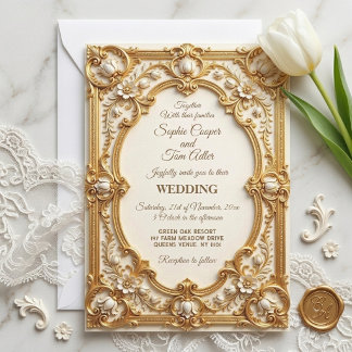 Invitation Ornementation Baroque Or Opulence Art Tulipes Blan