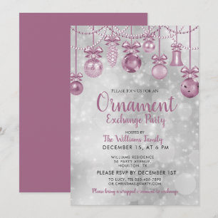 Invitation Ornements à cordes Noël de Bokeh en argent