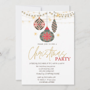 Invitation Ornements colorés Chaîne Lumières Noël Rouge
