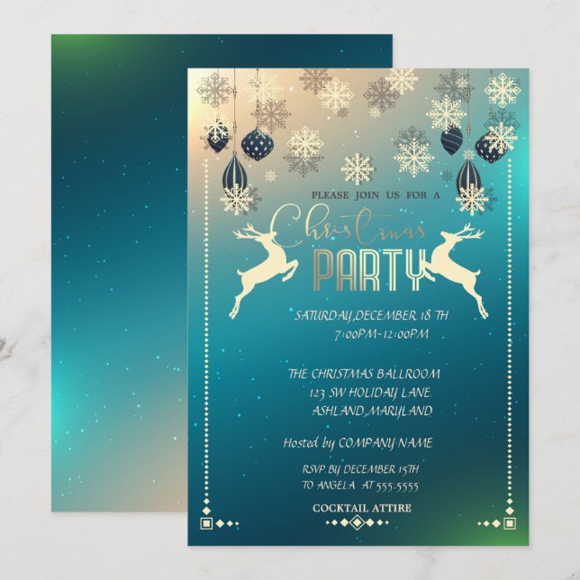 Invitation Ornements de Noël, Chère Compagnie Fête de Noël (Devant / Derrière)