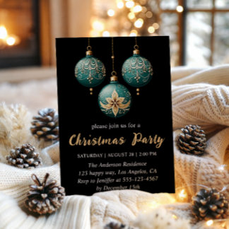 Invitation Ornements de Noël élégants de couleur sarcelle Fêt