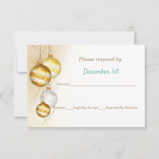 Invitation Ornements de Noël en or et blanc Mariage (Devant)