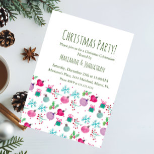 Invitation Ornements de Noël peints à l'aquarelle pour les fê