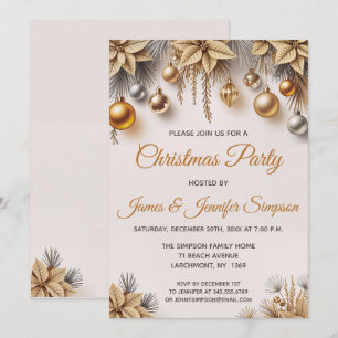 Invitation Ornements de sapin de Noël en or et argent pour fê