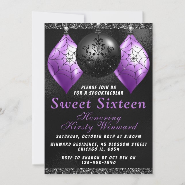Invitation Ornements d'Halloween violet noir doux 16 (Devant)