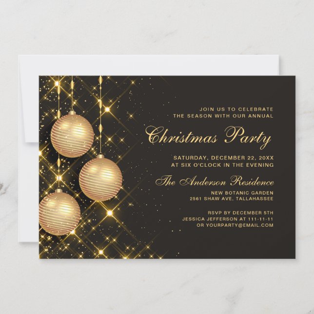 Invitation Ornements d'or Noël Entreprise Fête annuelle (Devant)