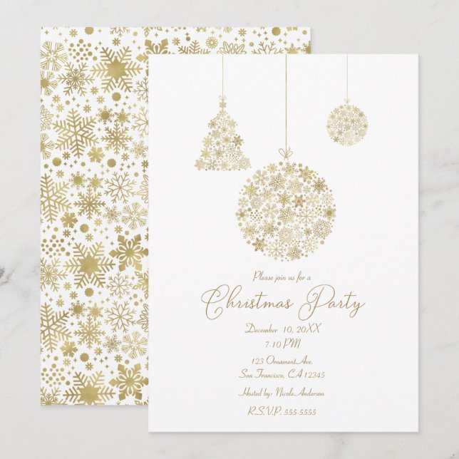 Invitation Ornements d'or Noël Fête de Noël (Devant / Derrière)