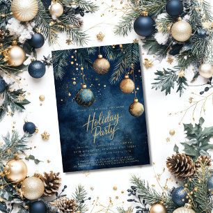 Invitation Ornements dorés bleus marine Boules Noël Fêtes