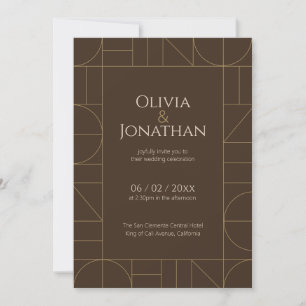 Invitation Ornements Dorés Modernes Mariage Marron Foncé