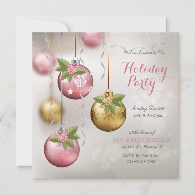 Invitation Ornements en or d'argent rose chic Glittery (Devant)