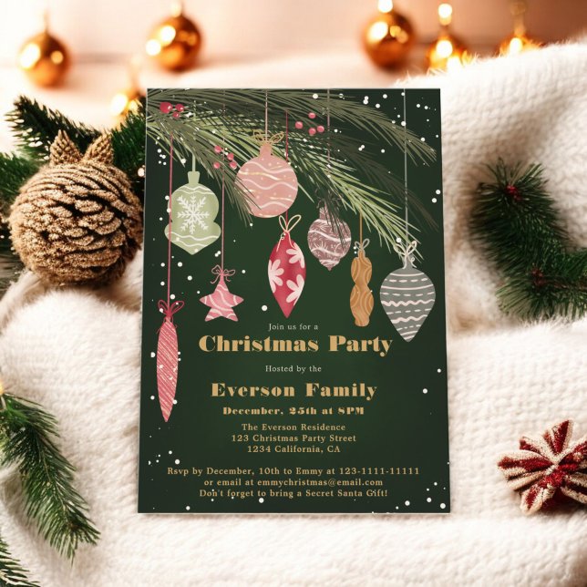 Invitation Ornements festifs Joyeux Illustrations de Noël (Festive Ornaments Merry Christmas Illustrations Invitation)