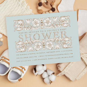 Invitation Ornements floraux antiques Baby shower bleu