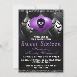 Invitation Ornements Halloween Violet Noir Sweet 16