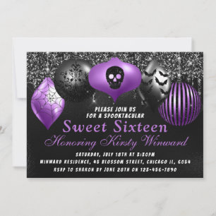 Invitation Ornements Halloween Violet Noir Sweet 16