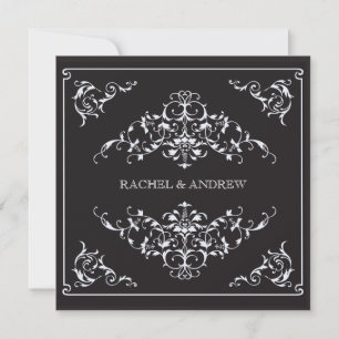 Invitation Ornements romantiques Noir Mariage