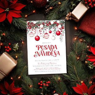 Invitation Ornements Rouges de Fête de Posada Navideña Mexica
