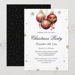 Invitation Ornements rouges Élégante Soirée de Noël en or noi