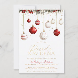 Invitation Ornements Rouges et Blancs de Posada Navideña Mexi