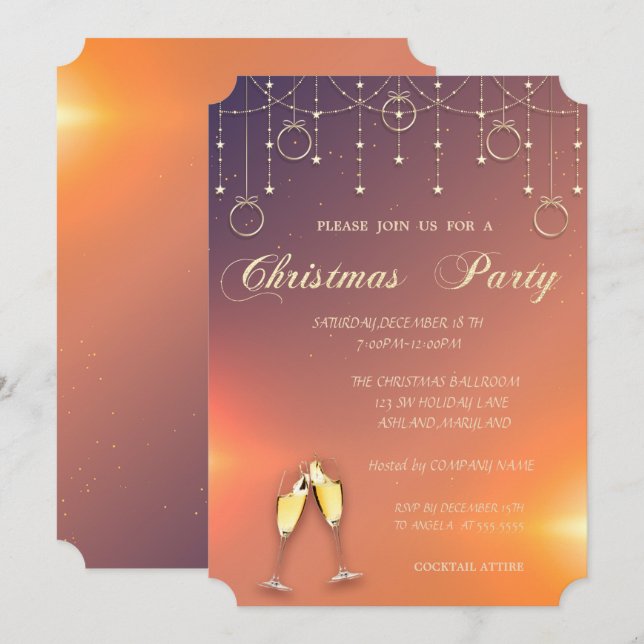 Invitation Ornements, Verre à Vin Compagnie Fête de Noël (Devant / Derrière)