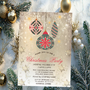 Invitation Ornements Vintage Flocons de Neige Fête Dorée