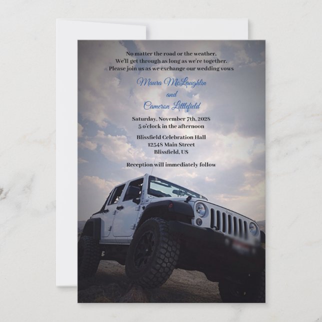 Invitation ORV GP Off Road 4X4 Mariage, Douche Party (Devant)