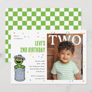Invitation Oscar le Grincheux Confettis Verts Deuxième Annive