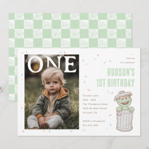 Invitation Oscar le Grouch Confettis Verts Premier Anniversai