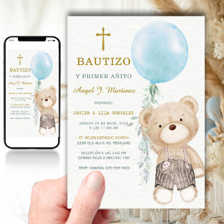 Invitation Osito Azul Baptême Et Premier Anniversaire Garçon