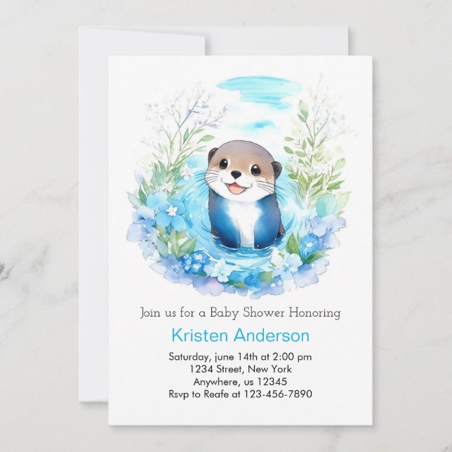 Invitation Otter Dreamscape Boy Baby shower (Devant)