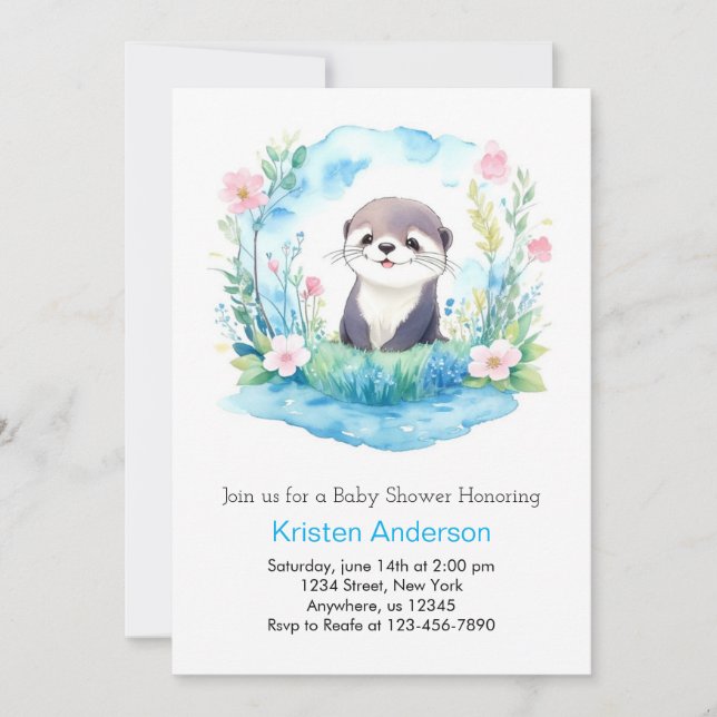 Invitation Otter Dreamscape Oasis Boy Baby shower (Devant)