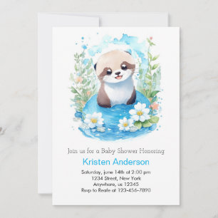 Invitation Otter Dreamscape Watercolor Baby shower garçon