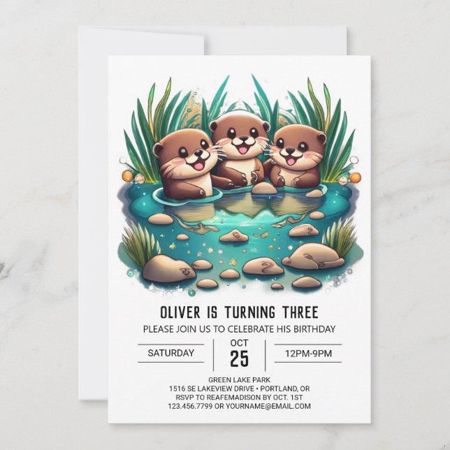 Invitation Otter Friends Whimsical Anniversaire (Devant)