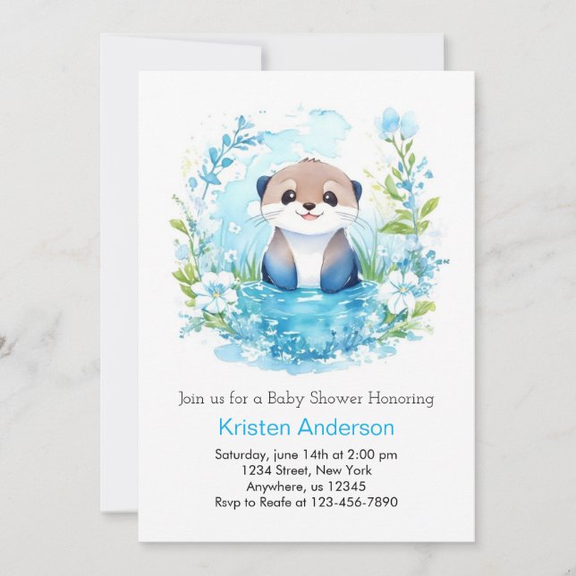 Invitation Otterly Fleur sauvage Boy Baby shower (Devant)