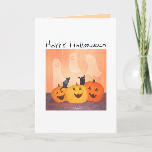 Invitation ou carte de vœux Halloween chats/fantôm (Devant)