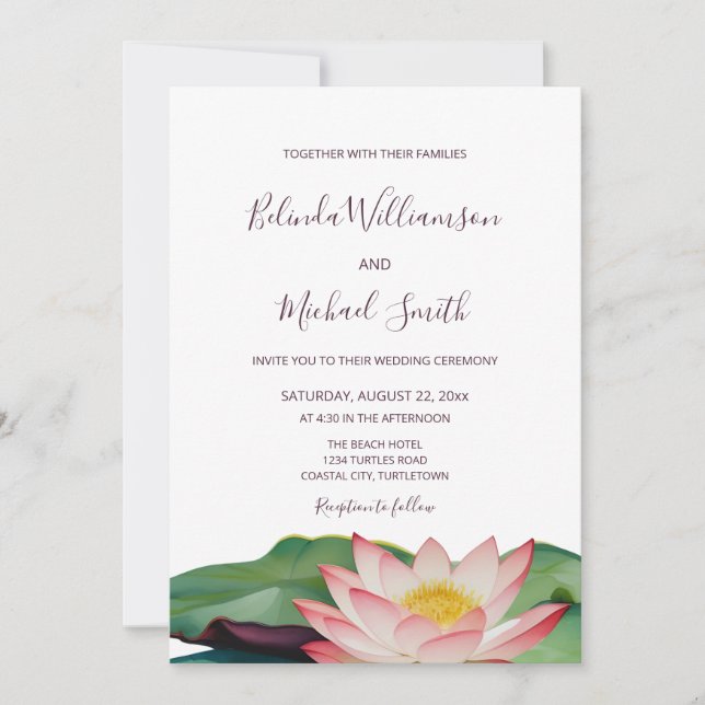 Invitation OU code | Lotus Flower Mariage (Devant)