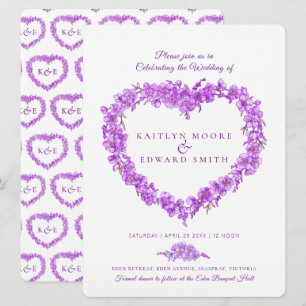 Invitation Oubliez-moi l'art cardiaque mariage violet blanc