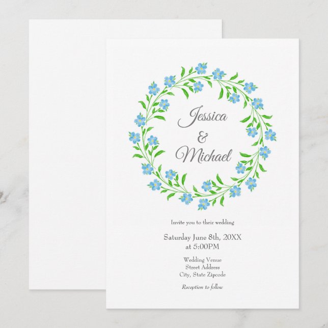 Invitation Oubliez-moi non aquarelle Floral Wreath (Devant / Derrière)