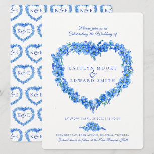Invitation Oubliez-moi, pas l'art du coeur mariage bleu blanc