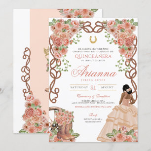 Invitation Ouest Charro Quinceañera Rose Gold Blush Floral