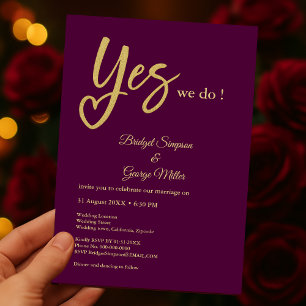 Invitation Oui Nous faisons mariage or prune