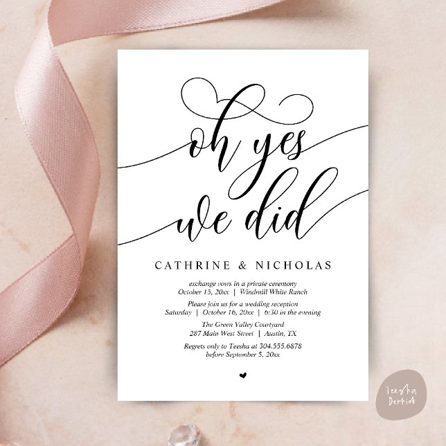 Invitation Oui, On L'A Fait, Réception De Mariage De Script M (Oh Yes, We Did, Modern Script Wedding Reception Invitation Card PDF Black White)