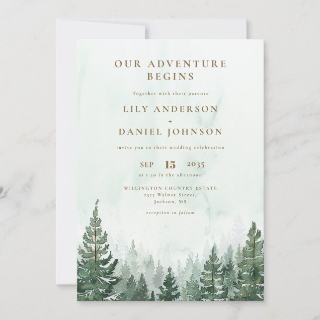 Invitation Our Adventure Rustic Pine Forest QR Code Wedding (Devant)