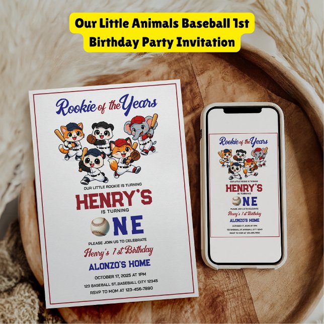 Invitation Our Little Animals Baseball 1st Birthday Party (Our Little Animals Baseball 1st Birthday Party Invitation
)