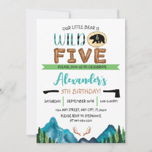 Invitation Our Little Bear is Wild & Five Anniversaire