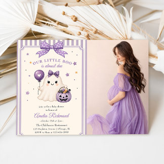 Invitation Our Little Boo Purple Halloween Baby Shower Photo
