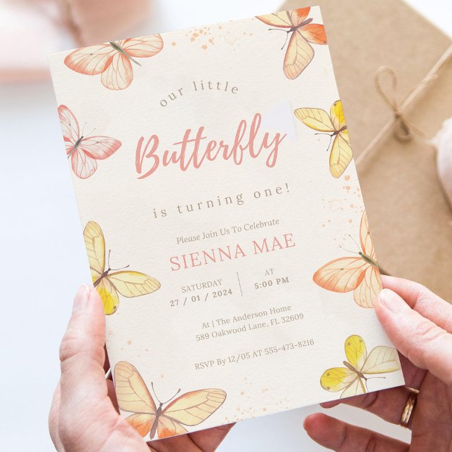 Invitation Our Little Butterfly Buttercream 1st Birthday (Créateur téléchargé)
