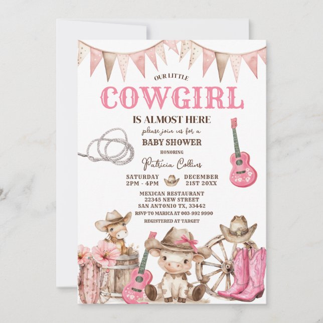 Invitation Our Little Cowgirl Wild West Baby Shower (Devant)