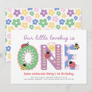 Invitation Our Little Lovebug, Flowers First Birthday Party